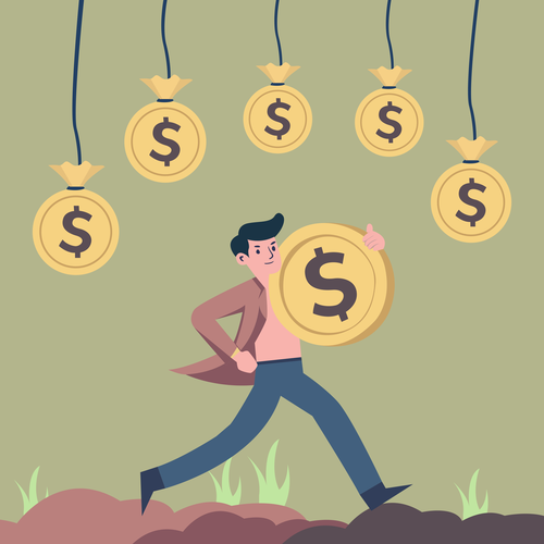 Vector illustration of a person earning money online